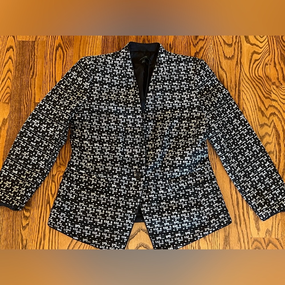 Ann Taylor Single Button Collarless tweed blazer Size 12 - Picture 3 of 7